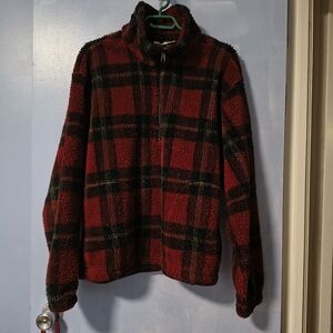 Vintage Woolrich Burgundy Red Buffalo Plaid Sherpa 1/4 Zip Jacket XL